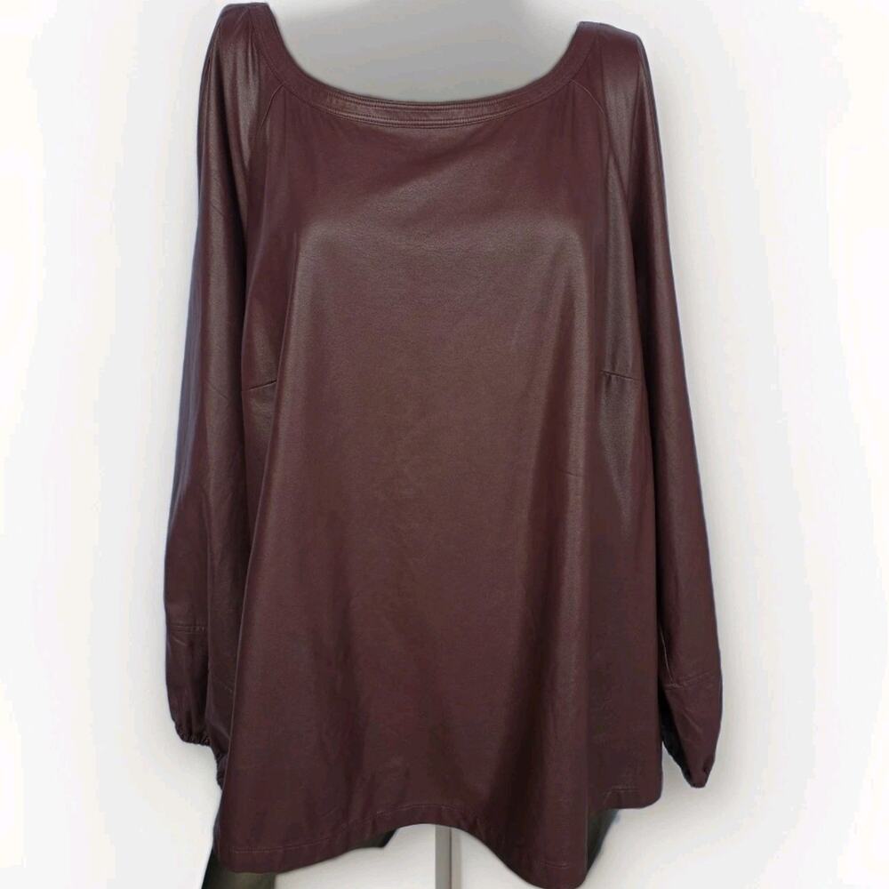 LOFT Faux Leather Top Womens Plus Size 22 Burgundy Long Sleeve Oversized Chic